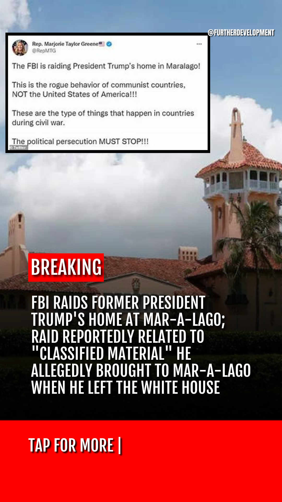 FBI raids Former President Trump's home at Mar-a-Lago; raid reportedly related to "classified material" he allegedly brought to Mar-a-Lago when he left the White House